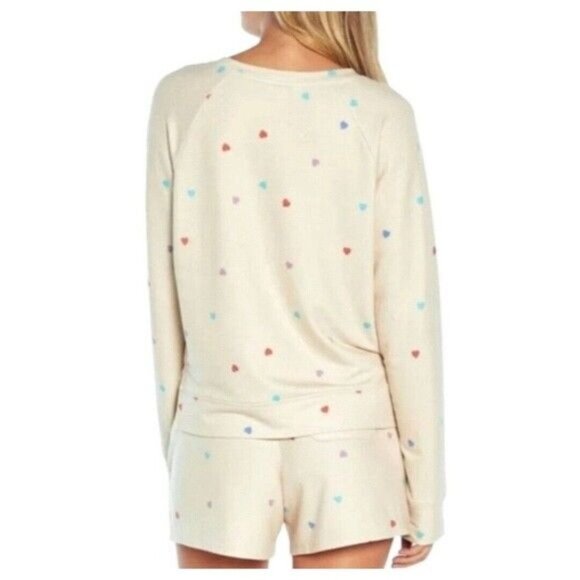 Wildfox Womens Relaxed Fit Super Soft Sweatshirt And Short Lounge Set L Cream - Picture 6 of 13